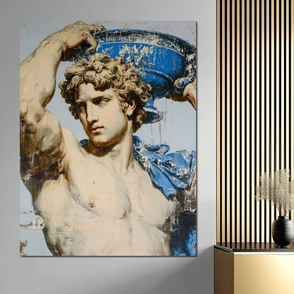 Marble Statue With Blue Urn Canvas Wall Art