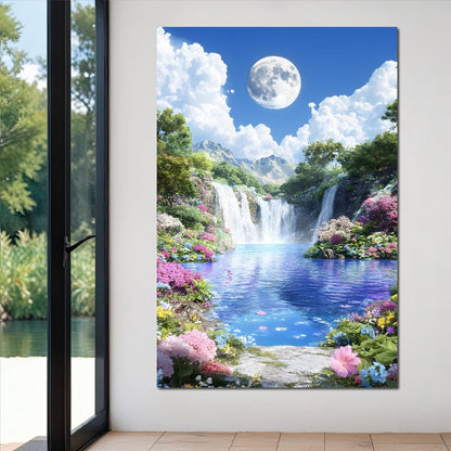 Lunar Reflection Over Falls Canvas Wall Art
