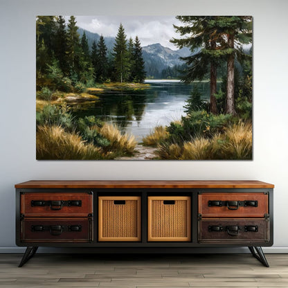 Alpine Pine Lake Reflection Canvas Wall Art