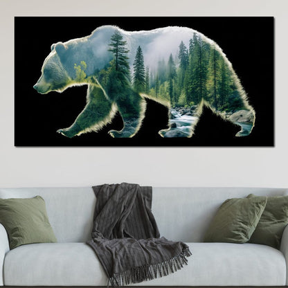Forest Bear River Silhouette Canvas Wall Art