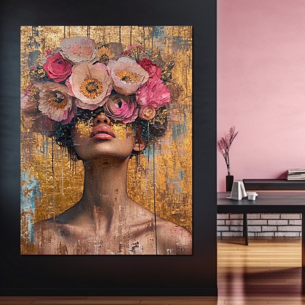 Golden Petals Hair Canvas Wall Art