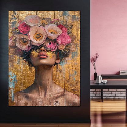 Golden Petals Hair Canvas Wall Art