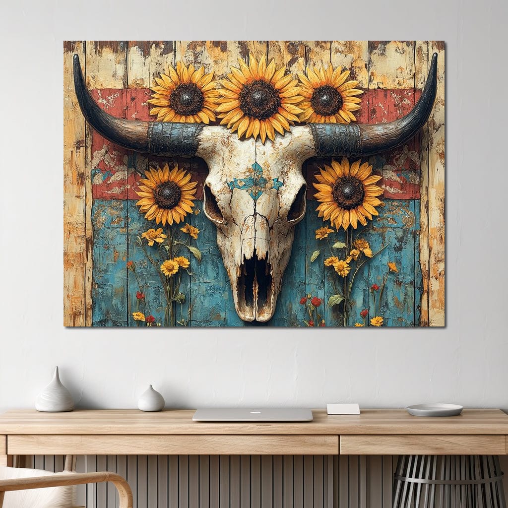 Sunflower Skulls Vintage Charm Canvas Wall Art