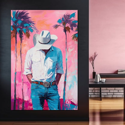 Cowboy Dreams Under Palms Canvas Wall Art