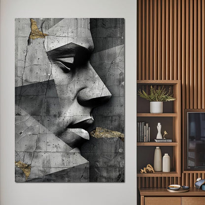 Monochrome Geometric Visage Canvas Wall Art