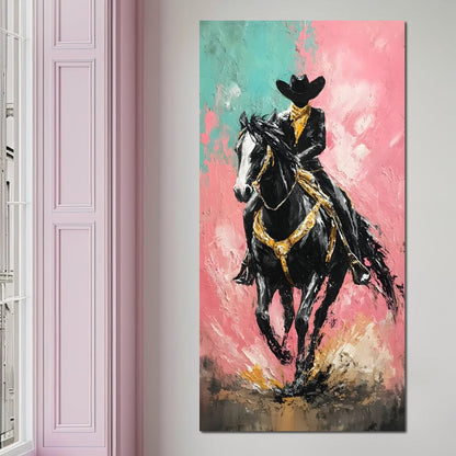 Galloping Western Stallion Energy Canvas Wall Art