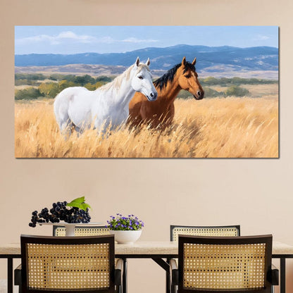 Equine Journey Through Fields Canvas Wall Art