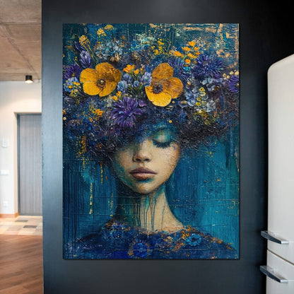 Floral Dreams in Indigo Depths Canvas Wall Art