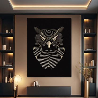 Golden Geometric Owl Guardian Canvas Wall Art