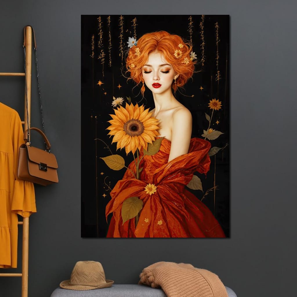 Lady Sunflower Canvas Wall Art