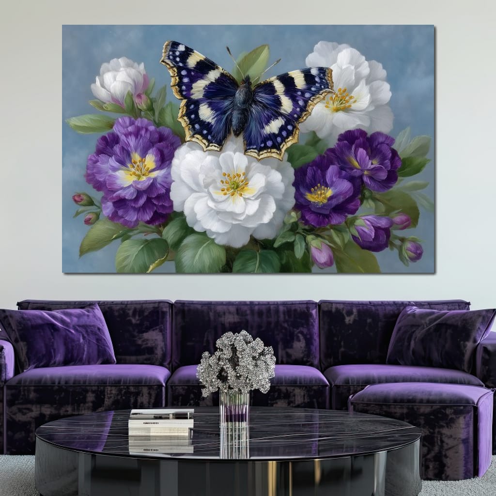 Purple Butterfly Garden Blooms Canvas Wall Art