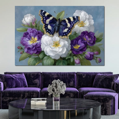 Purple Butterfly Garden Blooms Canvas Wall Art