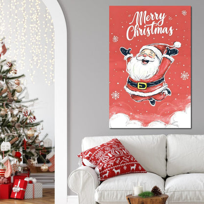 Joyful Santa Snowfall Holiday Canvas Wall Art