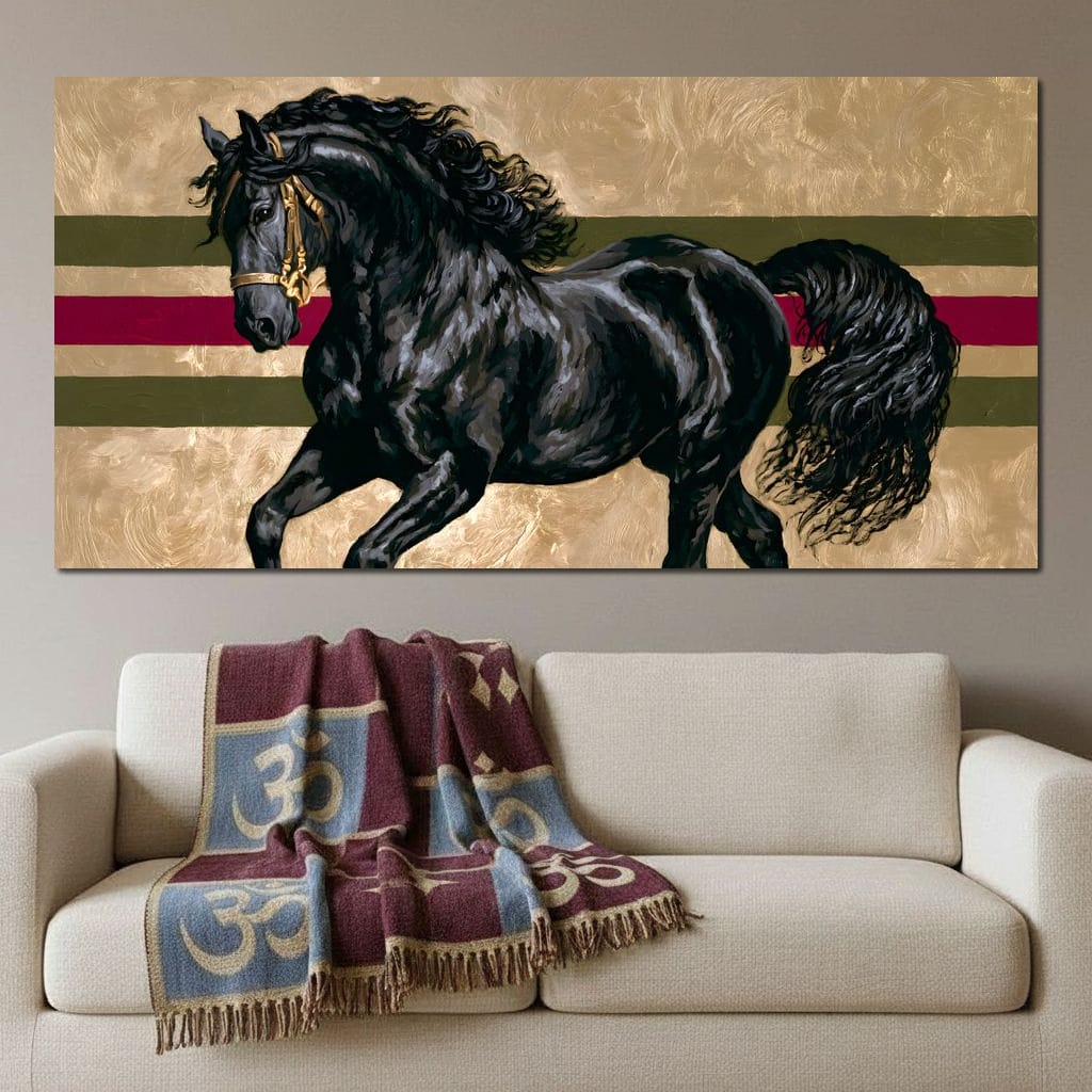 Golden Galloping Stallion Canvas Wall Art
