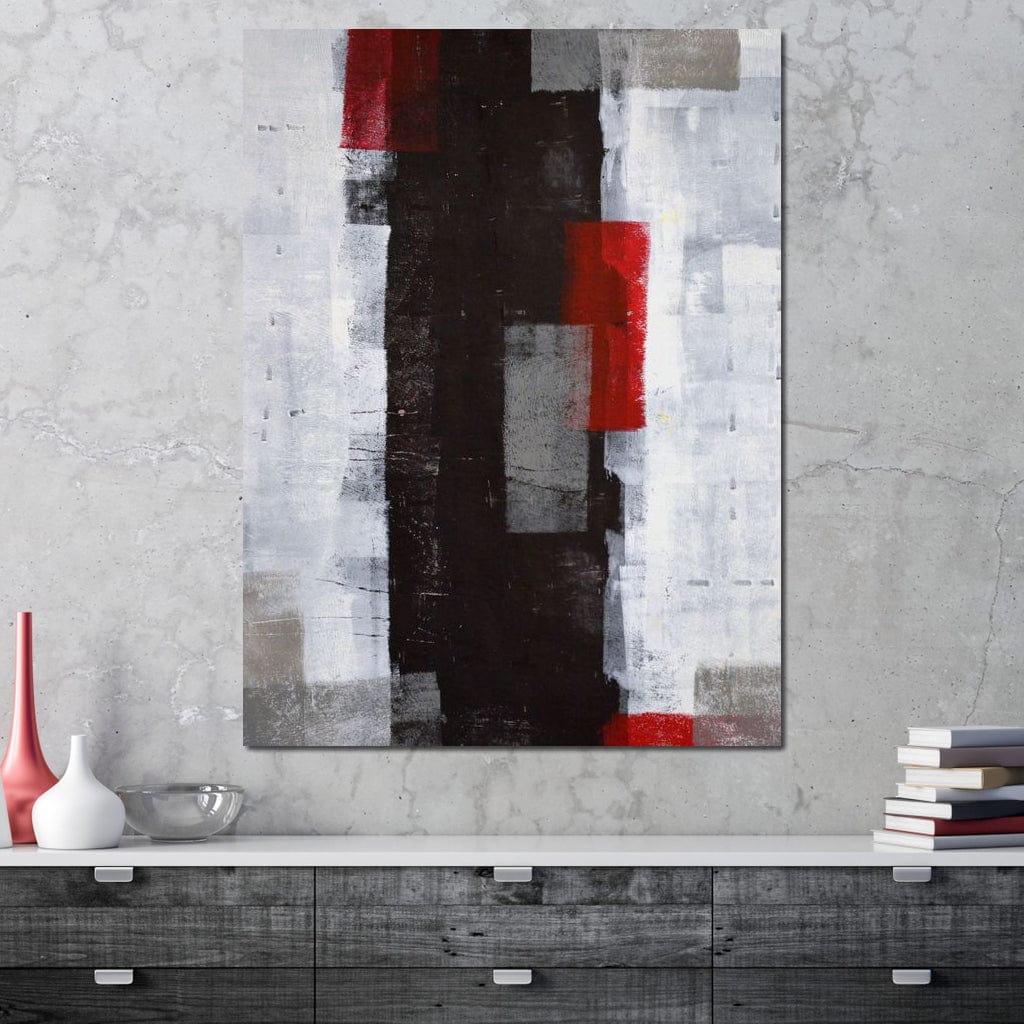 Grey & Red Abstract Art Painting Canvas Wall Art