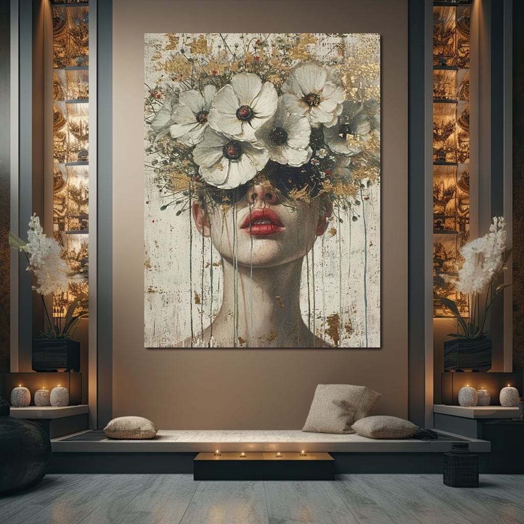 Golden Petal Masquerade Canvas Wall Art