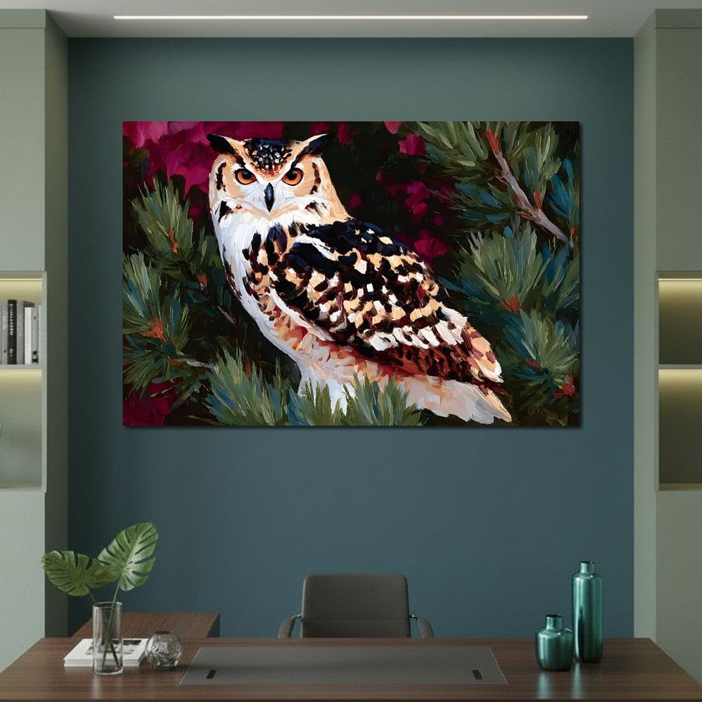Autumn Pines Watchful Owl Canvas Wall Art