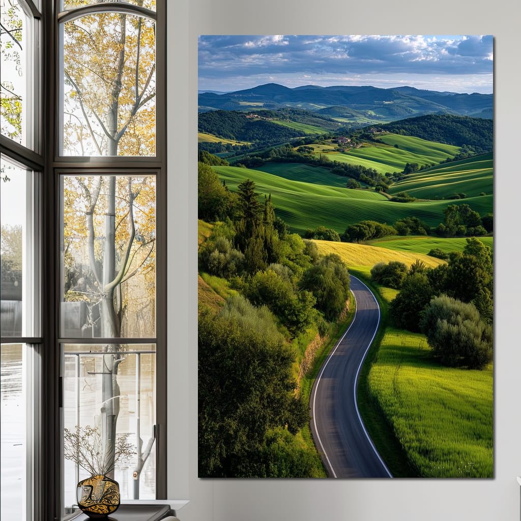 Sunlit Valley Roadscape Canvas Wall Art