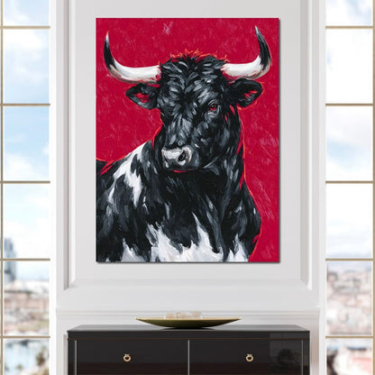 Bold Horned Bull Portrait Canvas Wall Art