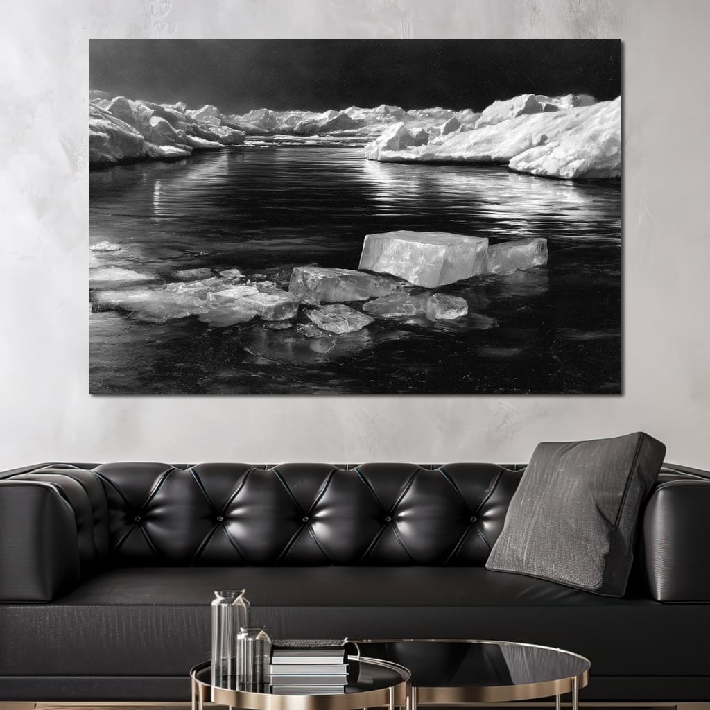 Midnight Drift Ice Fjord Canvas Wall Art