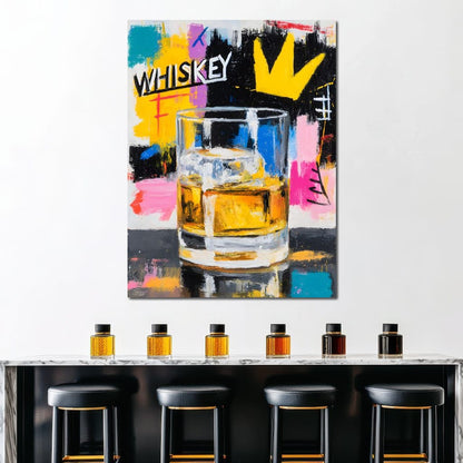 Neon Whiskey Crown Toast Canvas Wall Art