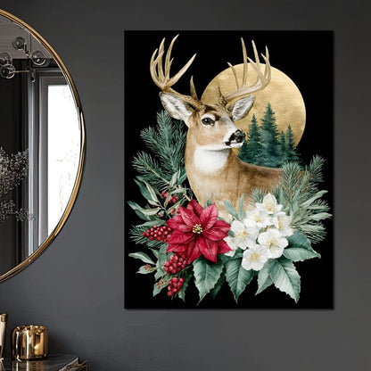 Moonlit Floral Gold Buck Canvas Wall Art