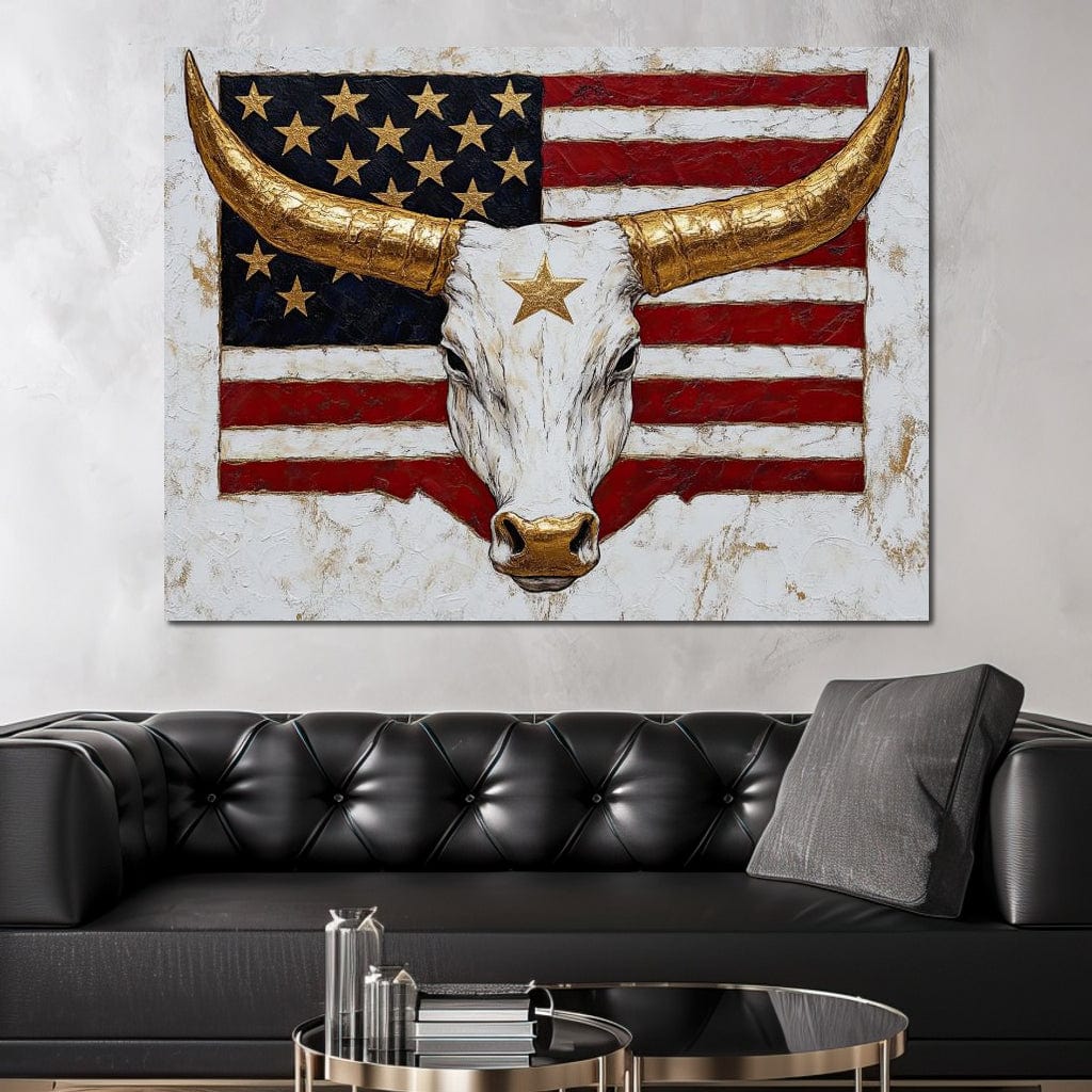 Golden Longhorn Patriotic Pride Canvas Wall Art