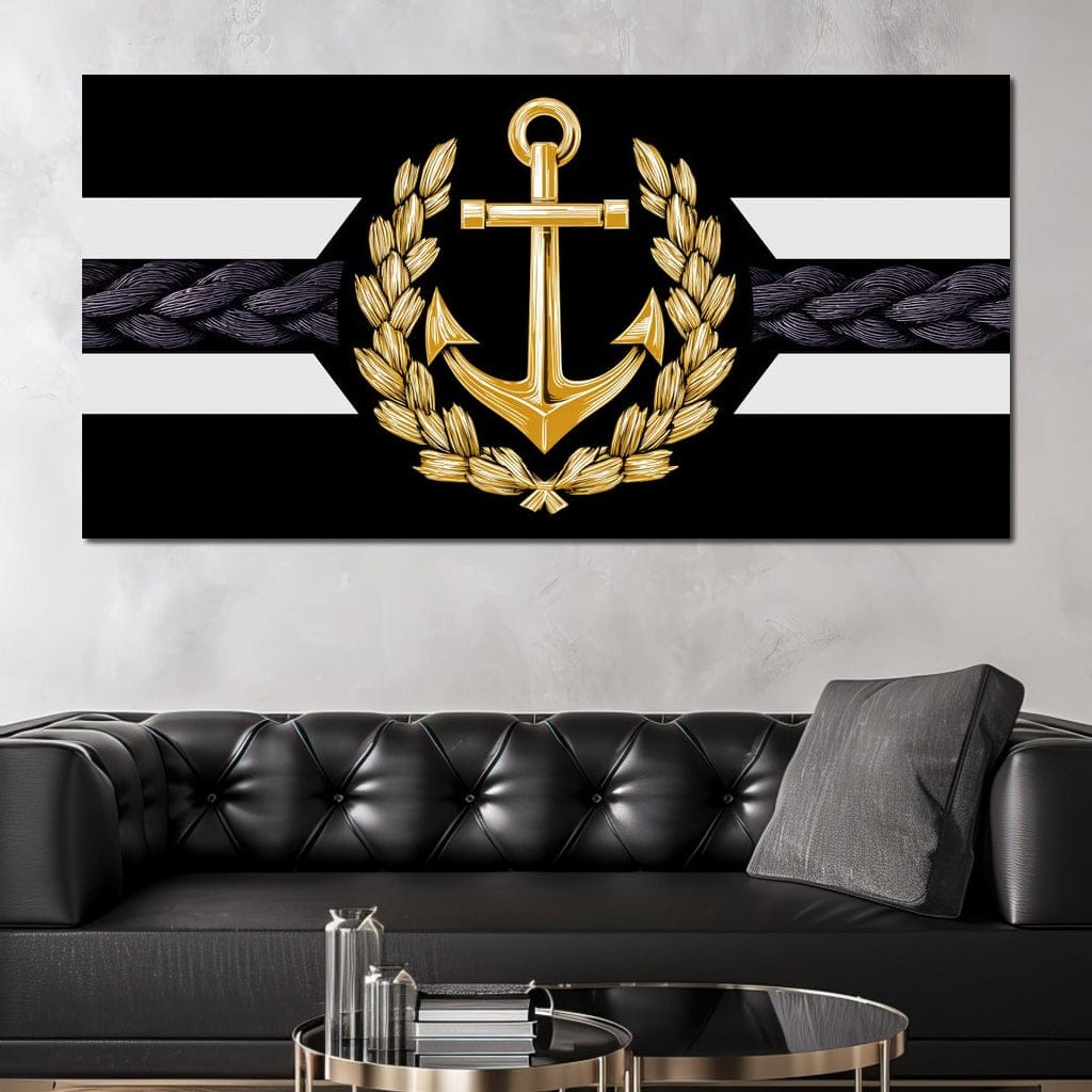 Golden Anchor Laurel Emblem Canvas Wall Art