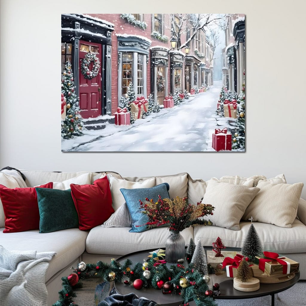 Snowy Carol Lane Holiday Cheer Canvas Wall Art