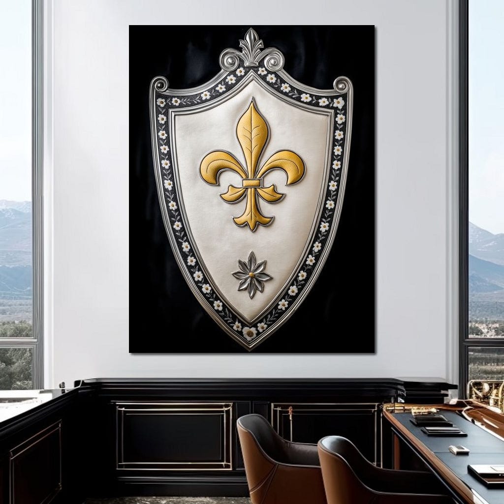 Shield of Golden Elegance Fleur De Lys Canvas Wall Art