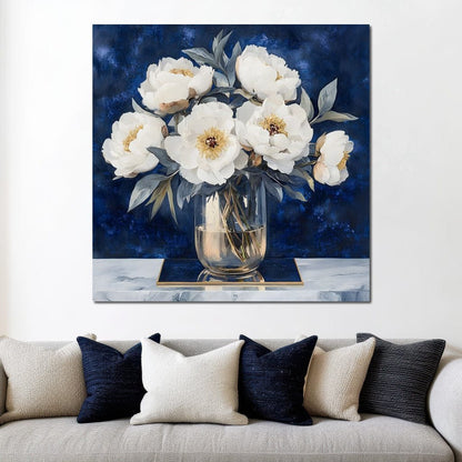 Peony Elegance Midnight Blooms Canvas Wall Art