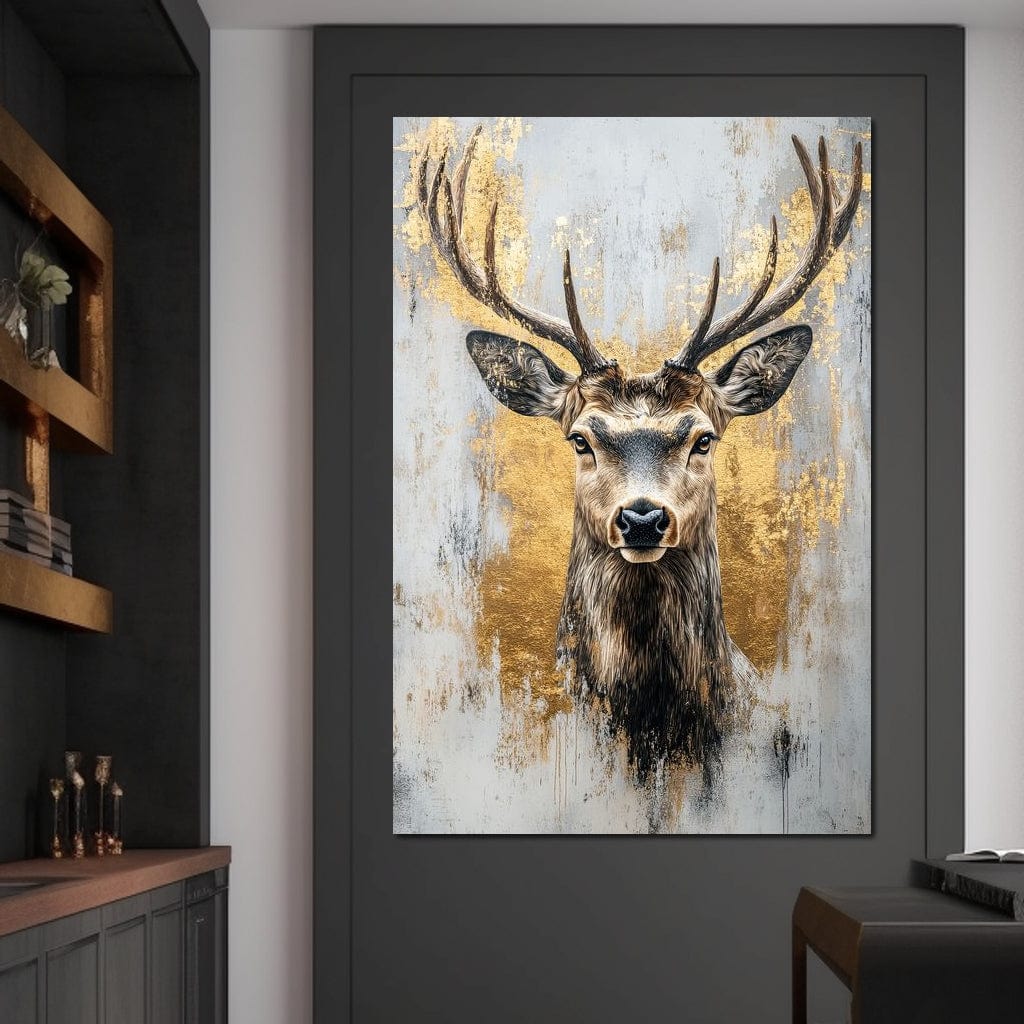 Majestic Golden Deer Portrait Canvas Wall Art