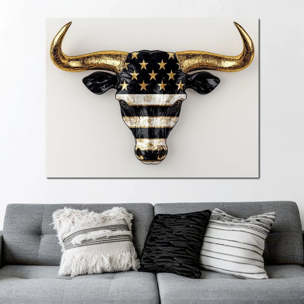 Majestic Gold Horned Bull Canvas Wall Art