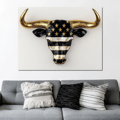 Majestic Gold Horned Bull Canvas Wall Art