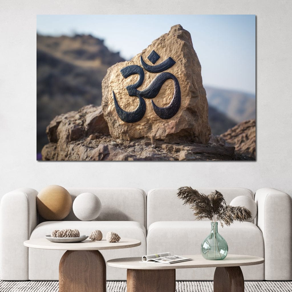 Om Mountain Stone Aum Sign Canvas Wall Art