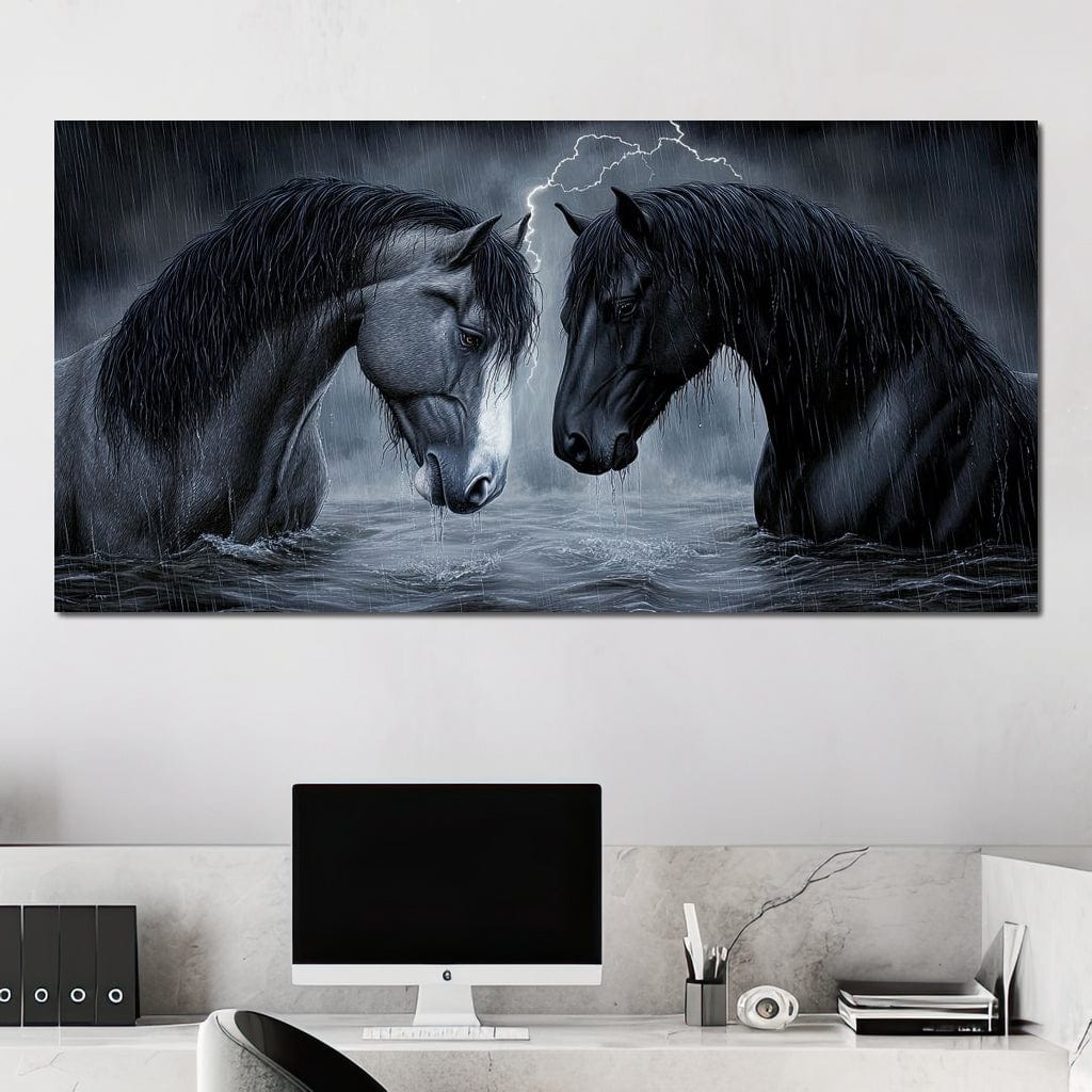 Dark Horses in the Storm Canvas Wall Art