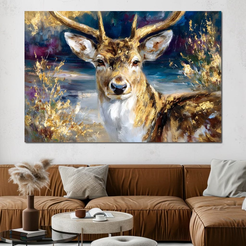 Golden Stag Forest Majesty Canvas Wall Art