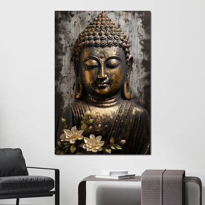 Golden Gaze of the Buddha Canvas Wall Art