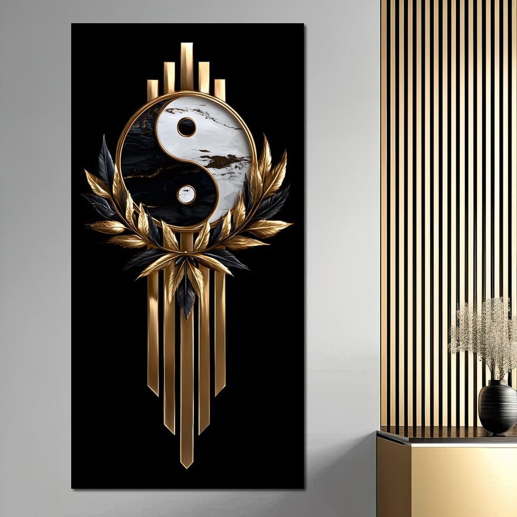 Golden Yin Yang Marble Elegance Canvas Wall Art