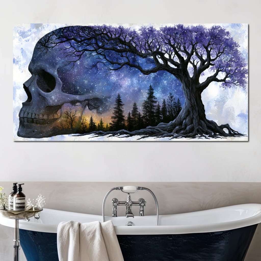 Where Cosmic Night Meets Forest Roots Canvas Wall Art