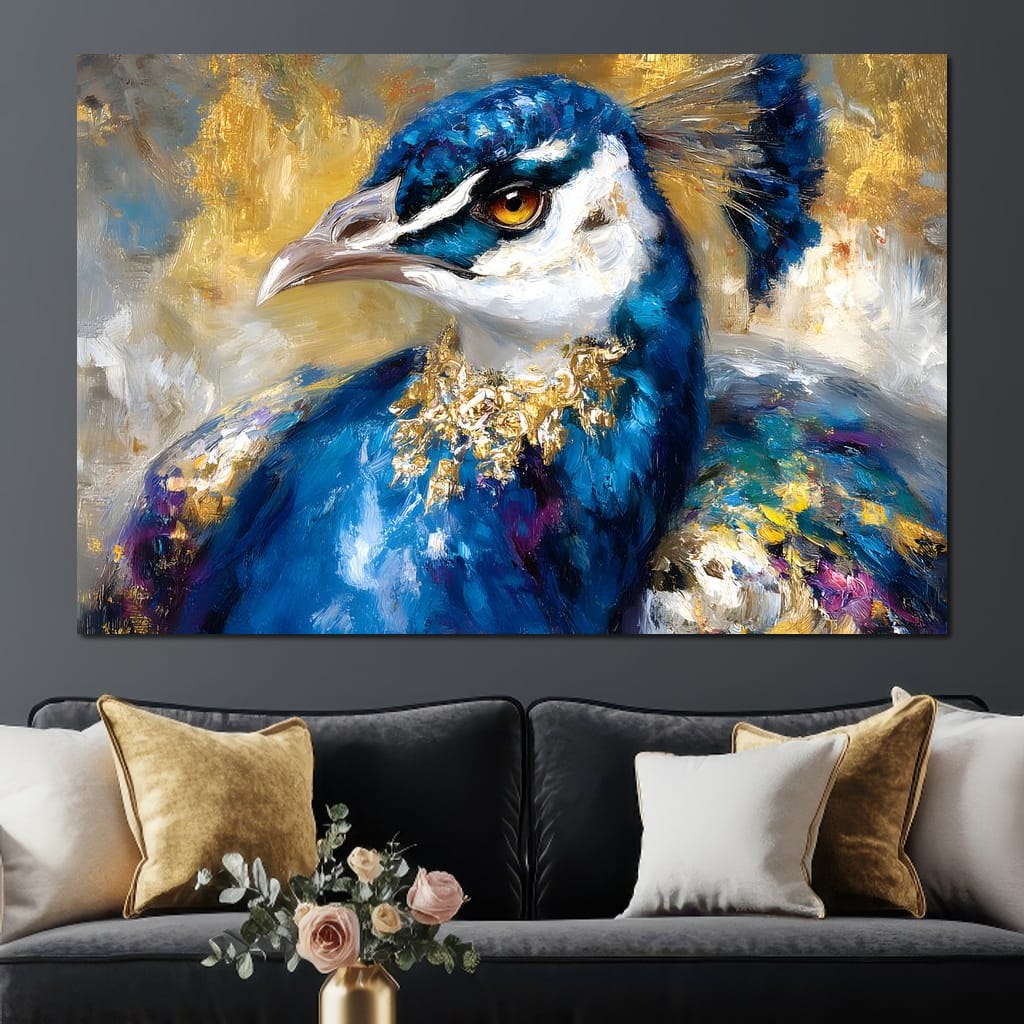 Regal Peacock Gold Radiance Canvas Wall Art
