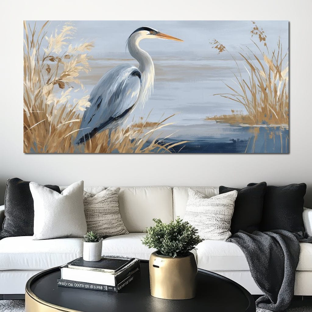 Coastal Heron Marsh Stillness Canvas Wall Art