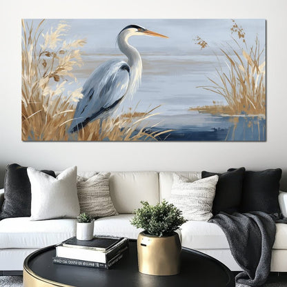 Coastal Heron Marsh Stillness Canvas Wall Art
