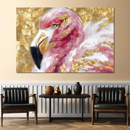 Gilded Flamingo Portrait Canvas Wall Art