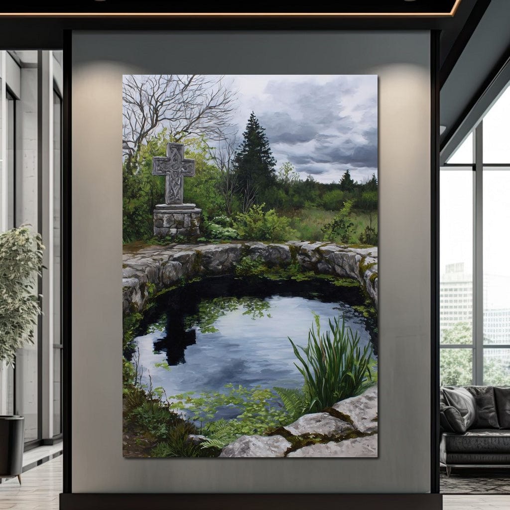 Celtic Cross Garden Pond Sky Canvas Wall Art