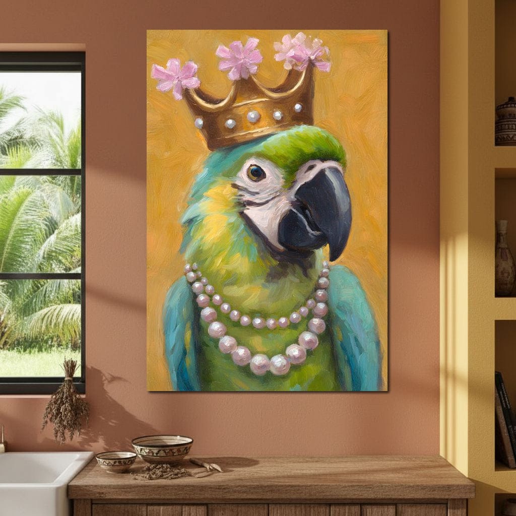 Regal Parrot Pearl Crowned Canvas Wall Art
