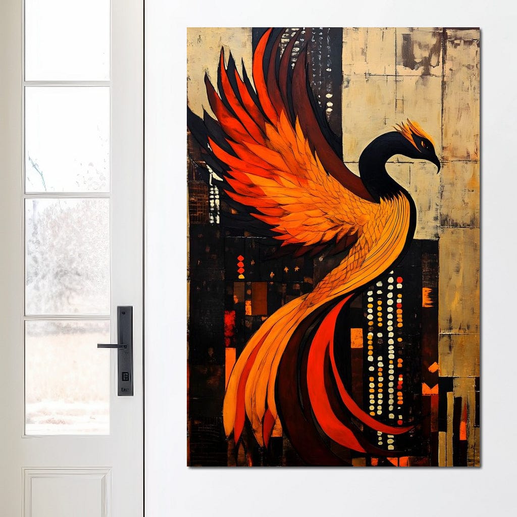 Phoenix Rise Through Flames Canvas Wall Art