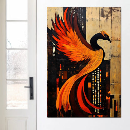 Phoenix Rise Through Flames Canvas Wall Art