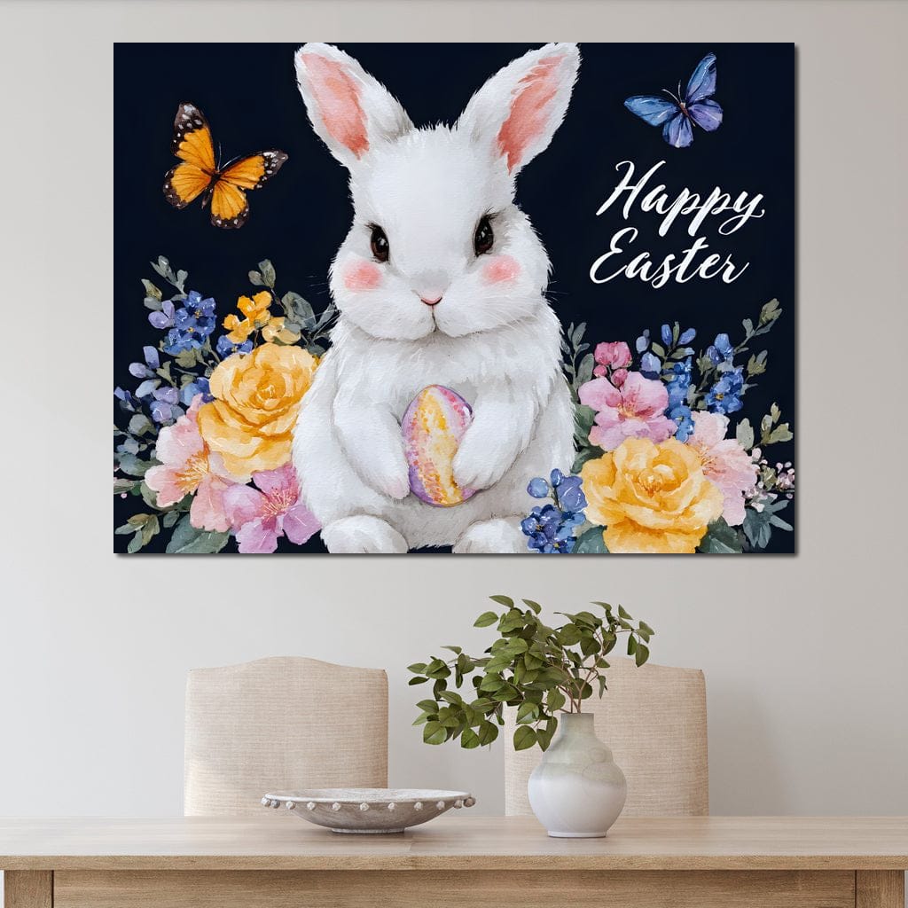 Happy Easter Bunny Watercolor Canvas Wall Art