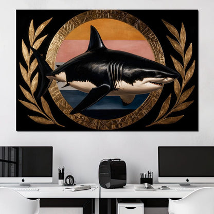 Gilded Shark Triumph Halo Canvas Wall Art